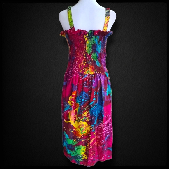 Metropolitan Midi Colorful Button Strap Stretch Ruffle Plus Size Dress 1X - Picture 2 of 12